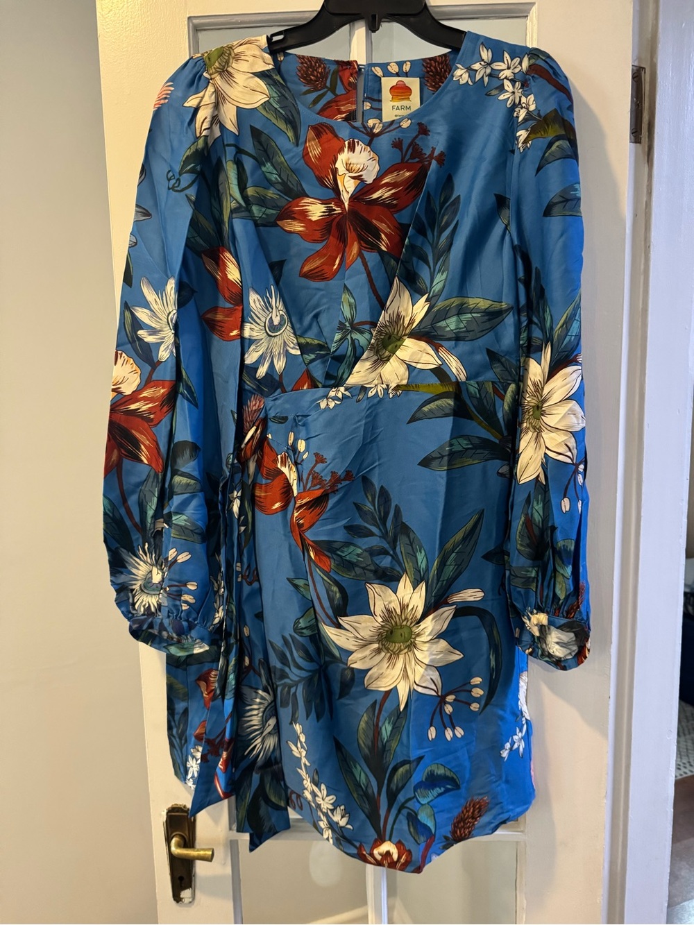 Farm Rio Blue Surreal Flowers Wrap Mini Dress Size L